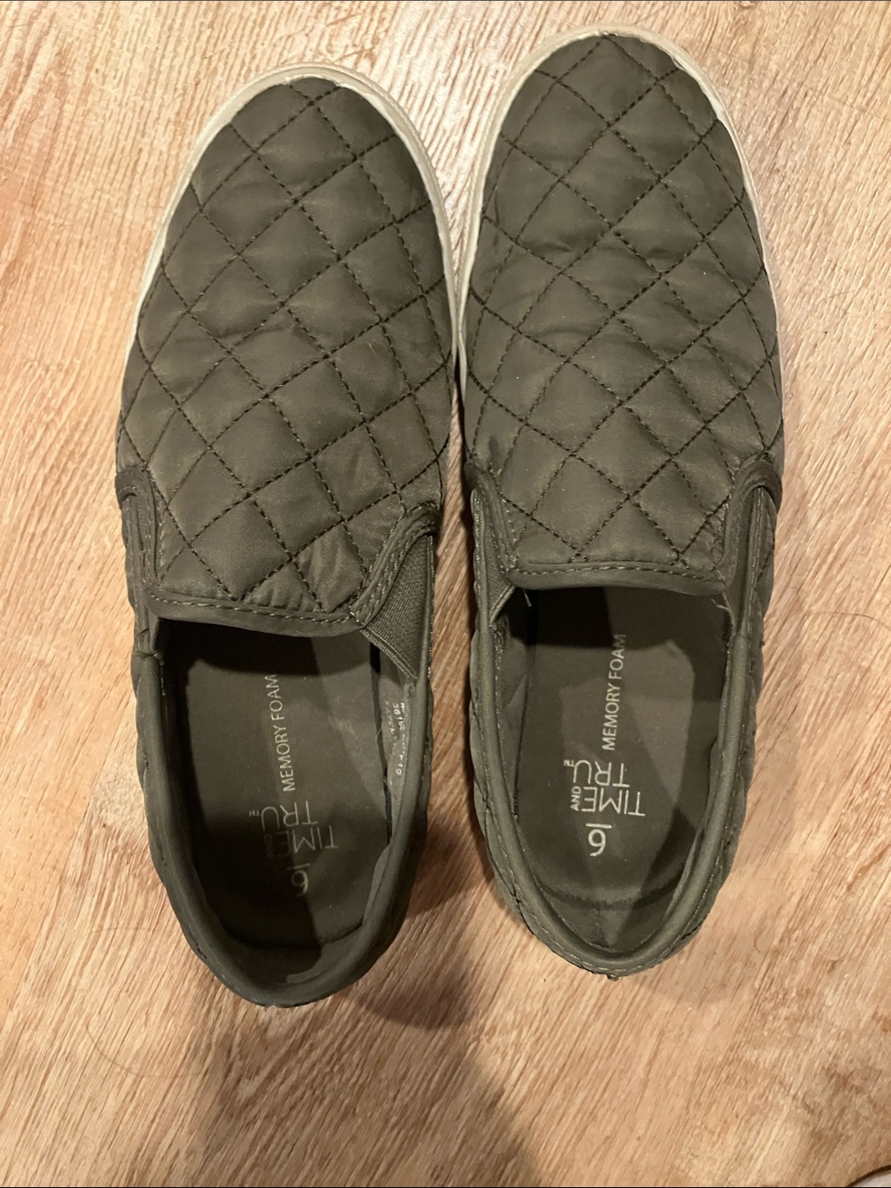 Time and Tru Quilted Slip-On Sneakers in Olive Green